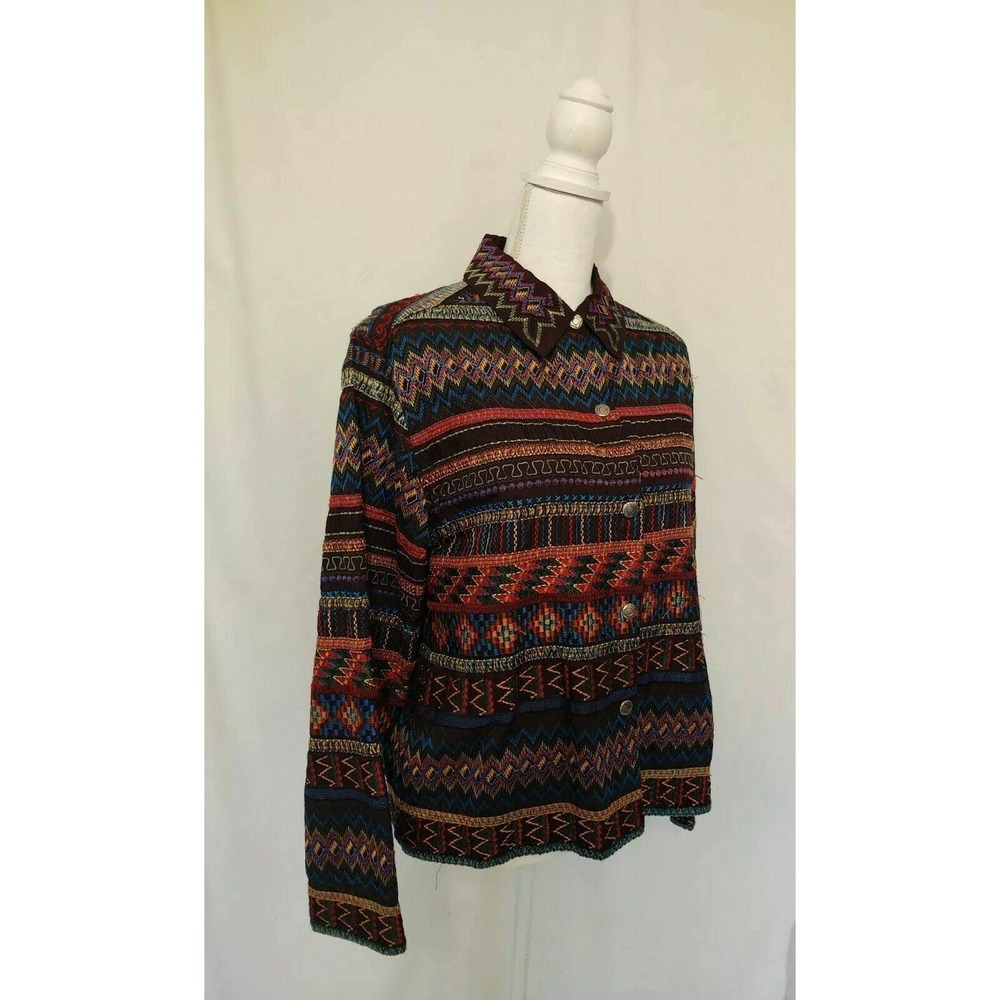 90's Chico's Bohemian Bright Embroidery Ethnic Retro Shirt Jacket Boho Hippie - Picture 4 of 8